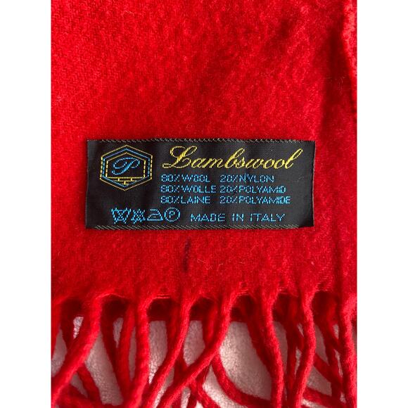 Vintage Lambswool Made In Italy Red Wool Winter Scarf with Fringe Preppy Unisex - Picture 6 of 8
